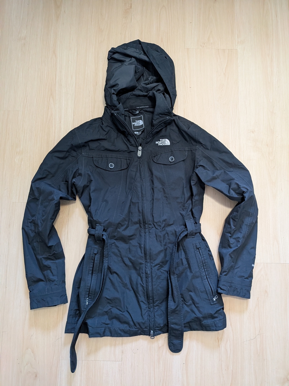 The North Face K Jacket Women's Medium Black Hooded Rain Trench Coat